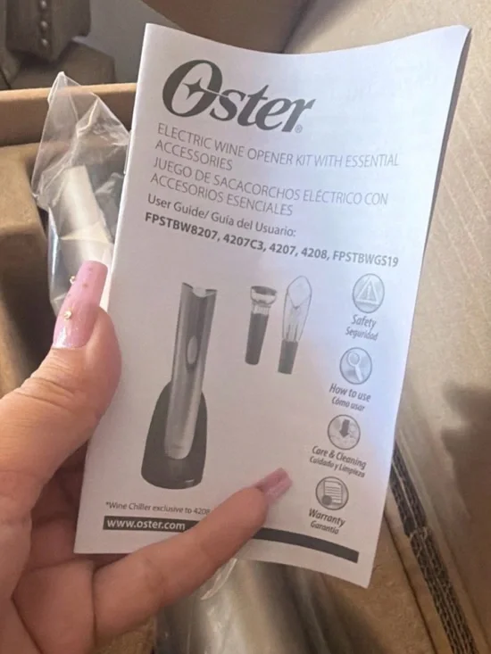 Oster Electric Wine Opener Kit Rechargeable - Silver and Black