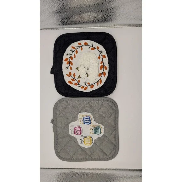 Handmade Set of 2 Hand-Embroidered Hot Pad or Pot Holder