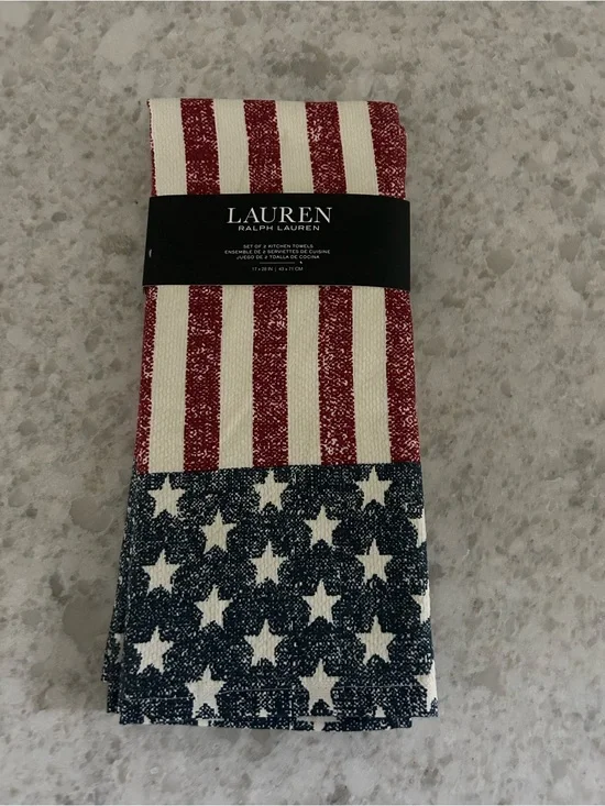 “New” Ralph Lauren American Flag Kitchen Towel Set of 2