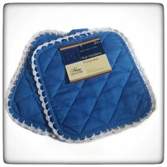 Handmade Crocheted Blue Hanging Potholder Square Set-Handmade