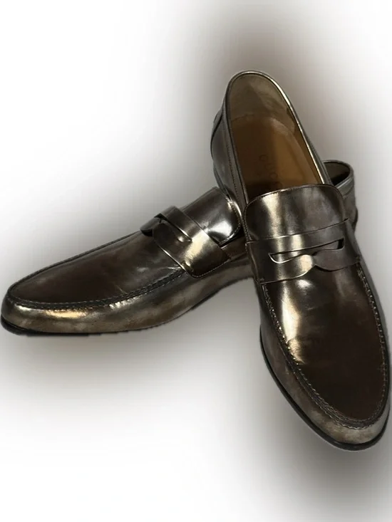 Gucci Bronze Mirror Leather Penny Loafers Dress Shoes 10.5 D Italy NWT