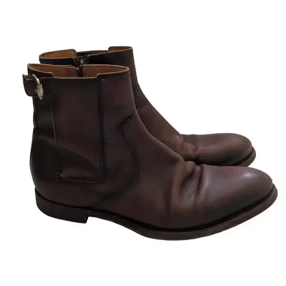 Gucci Mens Shoes Brown Leather Round Toe Zip Ankle Boots Size 8.5‎ Made in Italy