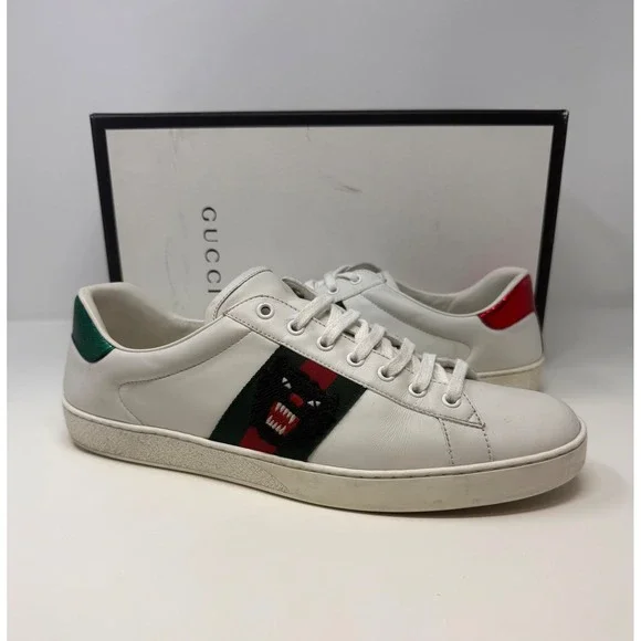 Gucci Ace Embroidered Panther Sneaker White Leather Size 12 US 11 Gucci