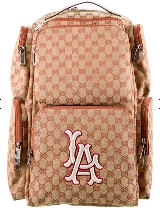Unisex Gucci Beige Monogram Backpack with Red and White LA Patch