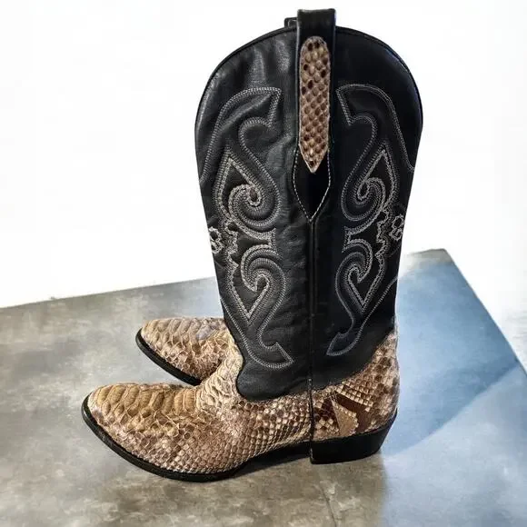 Corral Exotic Python & Leather Western Cowboy Boots Brown & Black Men's 9.5 D