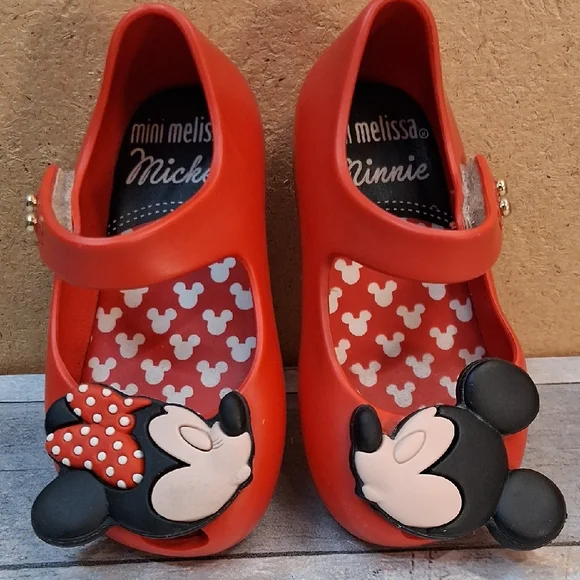 Mini Melissa Mickey and Minnie Mouse Red Jelly Mary Jane Shoes Size 5