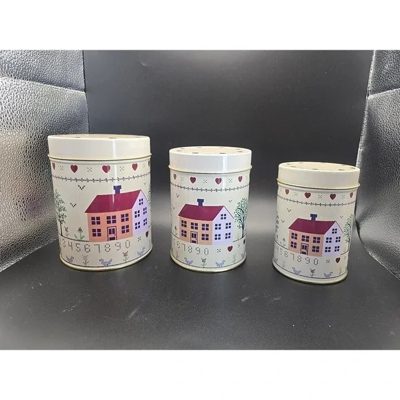 Canisters Homes Hearts & Numbers NEW Open‎ Box Set of 3
