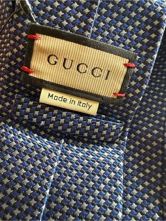 Gucci Blue and White Micro-Pattern Silk Tie