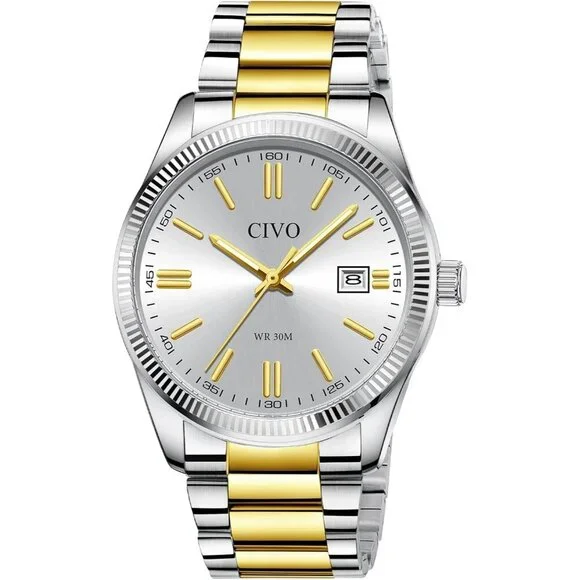 Men's Gold-V1 Stainless Steel Hook Buckle Analog Comfortable Stylish Wrist Watch
