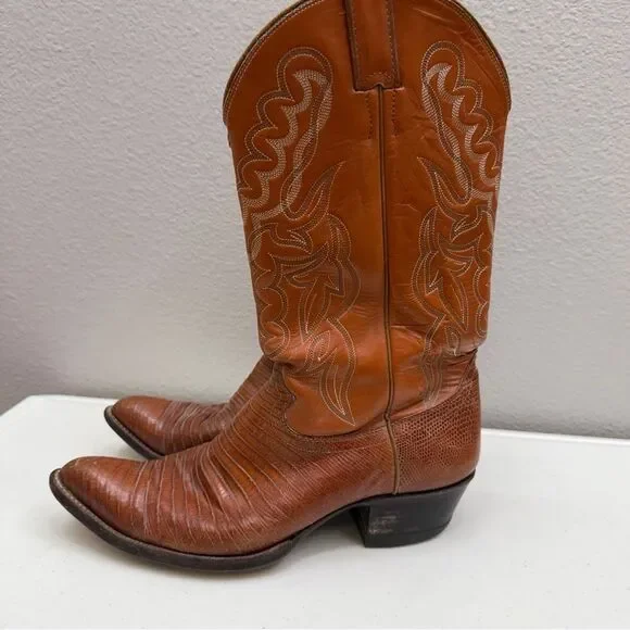 Vintage Justin Iguana/Lizard Cowboy Boots Mens Size 10 Western Style 8301 Tan