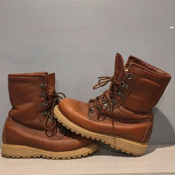 L.L. Bean Combat Ankle Work Boots Mens 7M Brown Genuine Leather Lace‎ Up