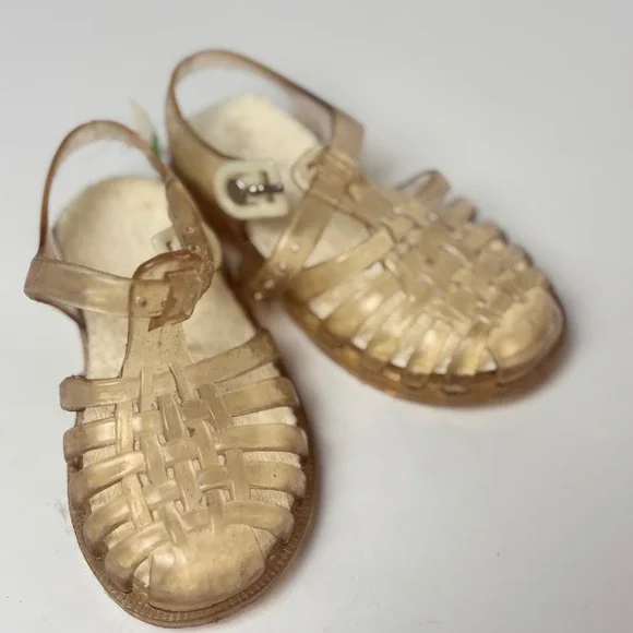 Vintage Toddler Jelly Sandals Gold Glitter Fisherman Shoes Size‎ 7 Made in USA