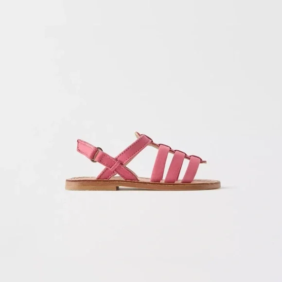 Zara| Kids Leather Pink Woven Sandals with Straps- Size 11 EU 28