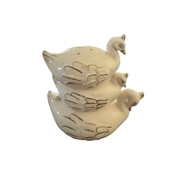 Vintage Ceramic‎ Swan Stacking Salt Pepper Condiment Pot With Spoon