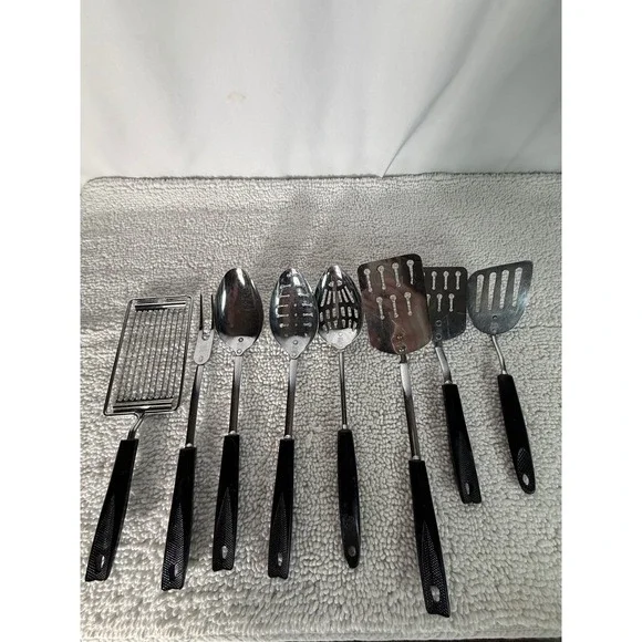 Vintage Ekco Kitchen Utensil‎ Set 8pc Black Handle Chromium Plated USA Made