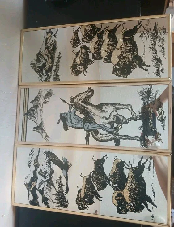 Vintage Etched Mirrors Native American Horses Set Of 3