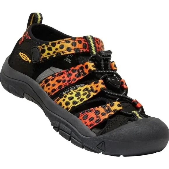 EUC Keen Newport H2 Cheetah Rainbow Unisex Kids 4 EU 35 Yellow Orange