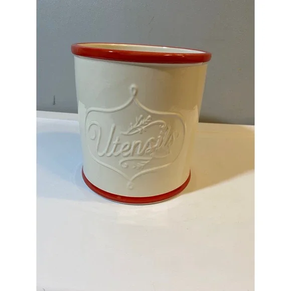 The‎ Pioneer Woman Flea Market Utensil Crock Linen Red Stoneware 82448.01 6.5in