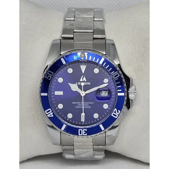 Men's Lenqin Classic Silver Tone Blue Dial Luminous Date Bracelet Watch 13