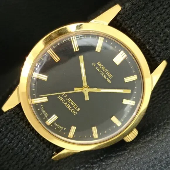 Vintage 1975 Montine Of Switzerland Manual Mens Gold Watch W/Nato Strap