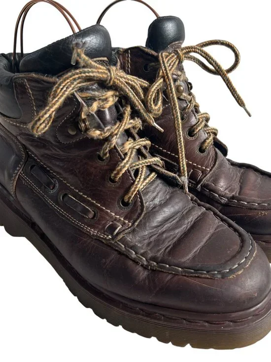 Vintage Dr Martens boots oiled brown leather moc toe UK 8 US mens 9 lace up
