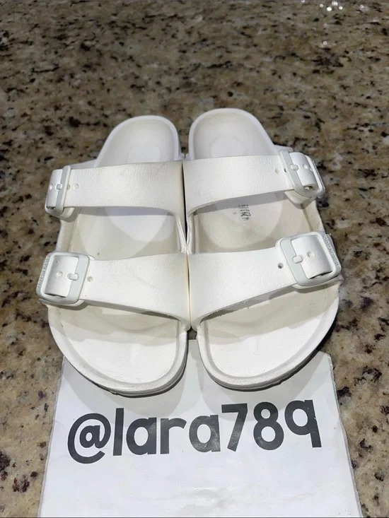 Birkenstock Arizona Kids White Double-Buckle Slide Sandals