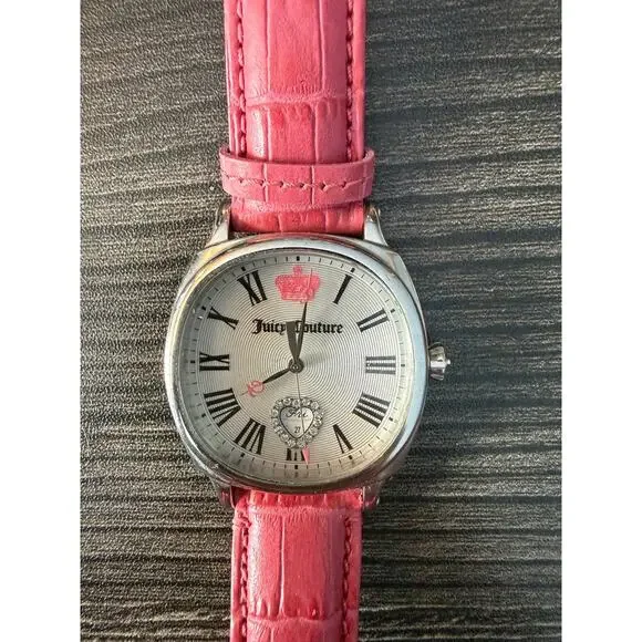 NWOT Vintage Juicy Couture Pink Stainless Steel Genuine Leather Watch