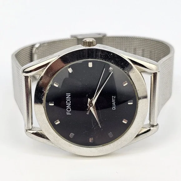 VTG Fondini Men's Watch 36MM Black Dial‎ Gray Mesh Bands New Battery