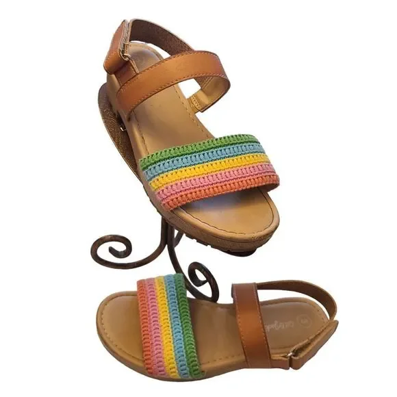 CAT & JACK Sandals Crocheted Rainbow Leather Ankle Straps Kids sz 3‎