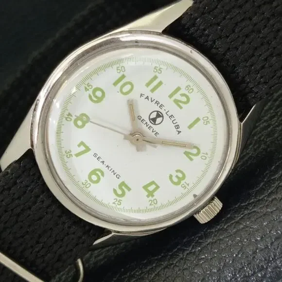 Vintage 1977 Favre Leuba Manual Mens Silver Watch W/Nato Strap