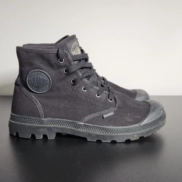 Palladium Boots Mens 10.5 Black Pampa Hi Canvas Combat Lace Up Casual