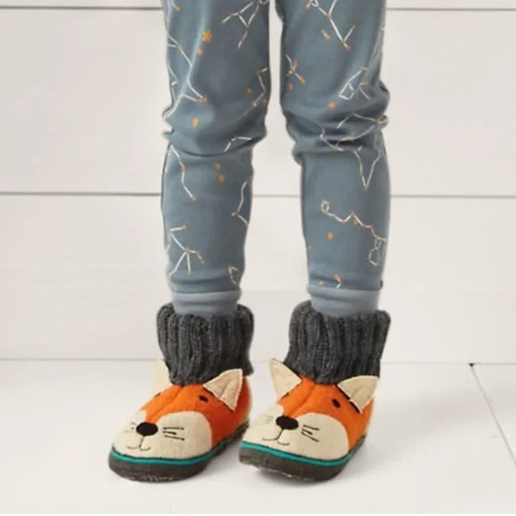 Garnet Hill Fox Face Wool Slipper Boots in Orange and Gray