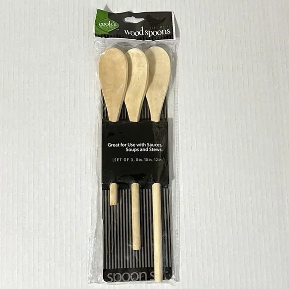 Cook's Kitchen Wood Spoon Set of 3 Natural Cooking Mixing Utensils 8