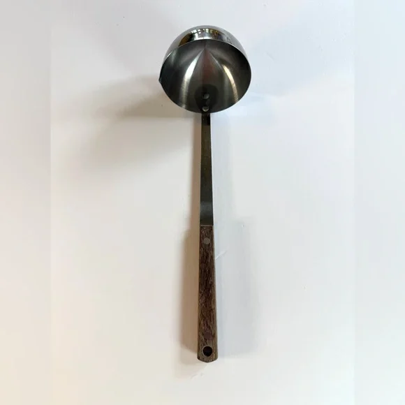 Vintage Kitchen Japan Stainless Steel 11” Spout Ladle w/ Wood Handle