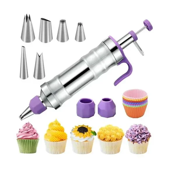 Dessert Decorating Set, Piping Cake Tool, 6 Tips, 2 Couplers, 9 Silicone Cups