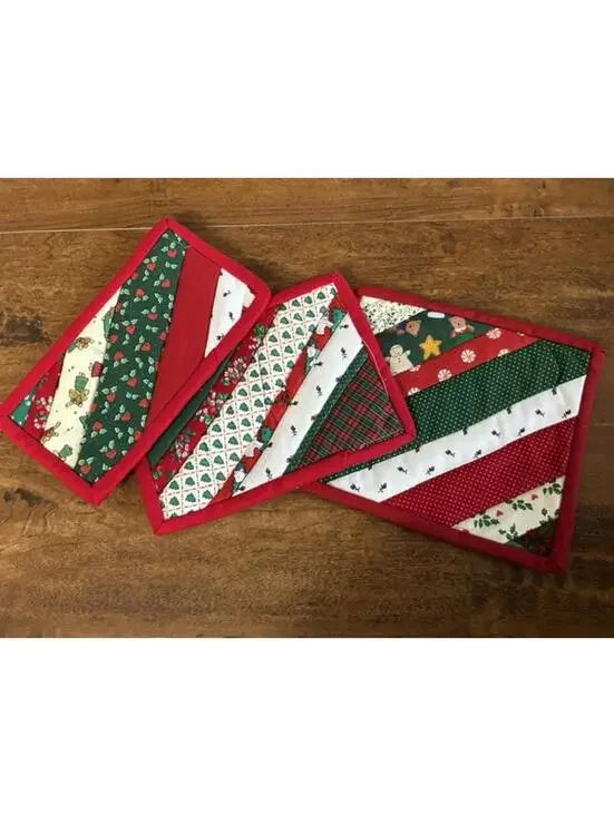 Set of 3 Handmade Christmas Patchwork Quilted Potholders