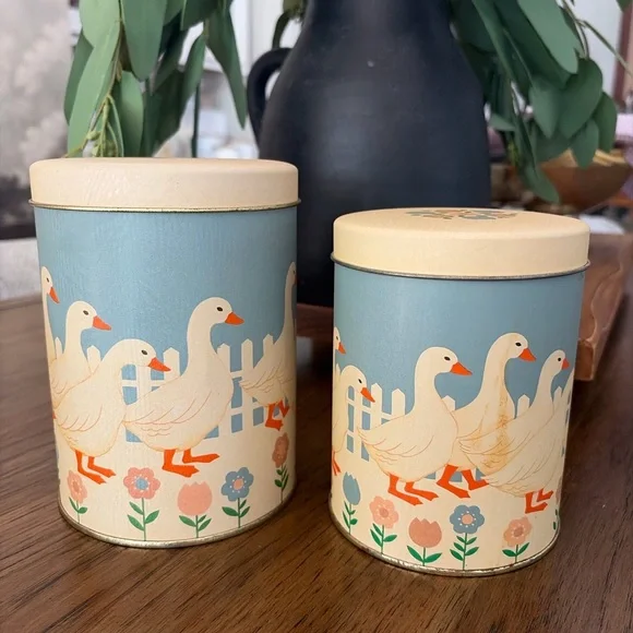 Vintage Creative Circle Geese Nesting Tin Canisters Set of 2