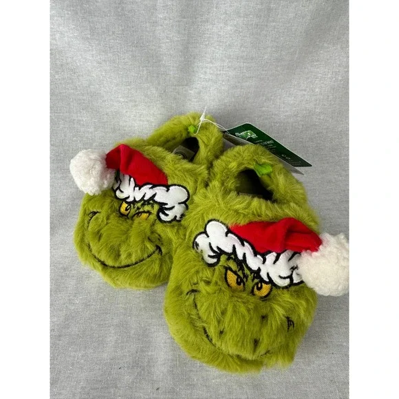 Dr Seuss‎ The Grinch Christmas Plush Slippers Green Santa Hat Toddler 5T-6T NEW