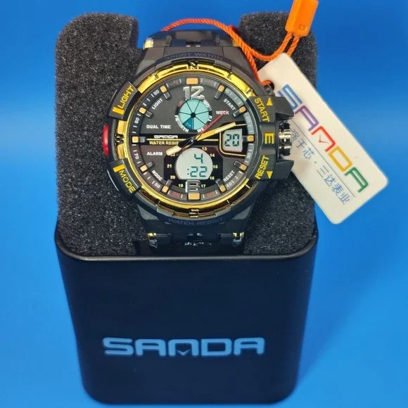 Sanda Ana-Digi Date 46mm‎ Mens Quartz Military Sport Watch With Lume In Box