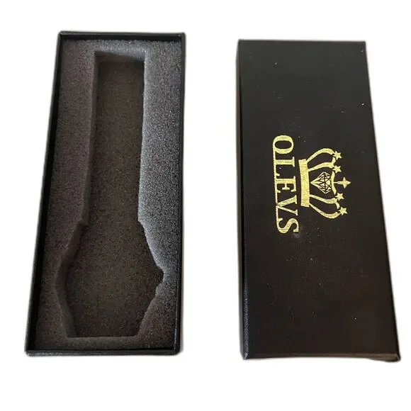 1970-1980s Vintage Black OLEVS Mens Dress Watch Jewelry Box Packaging