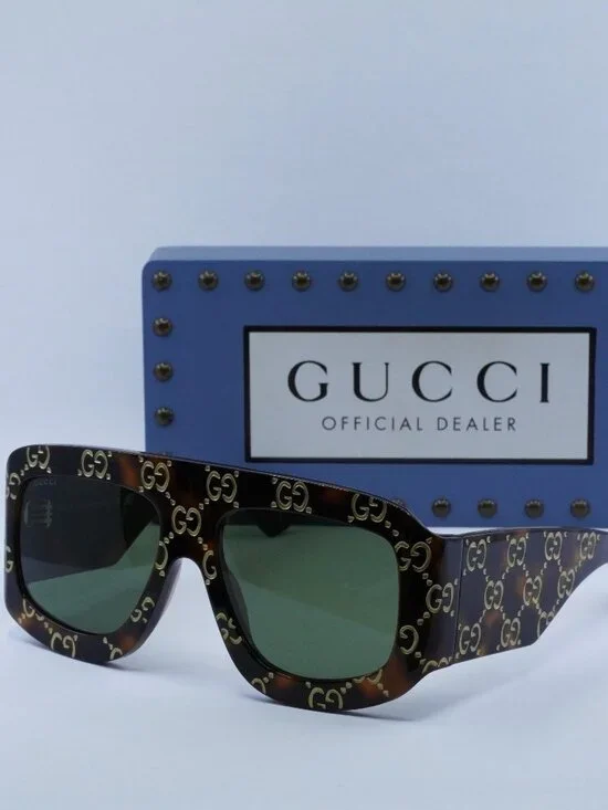 Gucci GG0983S 002 Square Sunglasses - Havana With Gold GG Pattern\Green