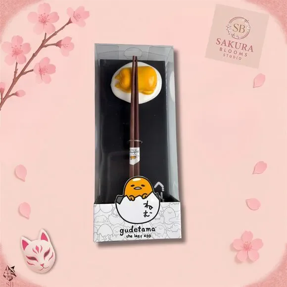 Sanrio 2020s Gudetama Chopsticks & Rest Set - Kawaii Kitchen Collectible