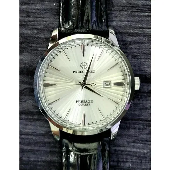 New Vintage‎ Pablo Raez 40mm Mens Slv Wht Blk Presage Watch