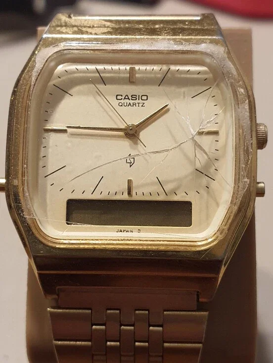 10/$20 Vtg Casio AQ-340G Goldtone Analog/Digital Men's Watch For Repair