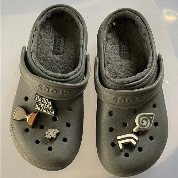 CROCS Kids Gray Slippers with Playful Charms