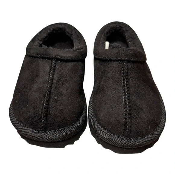 Kids Black Suede Like Slippers Size 5 Faux Fur Lined‎ Slip On House Shoes SU