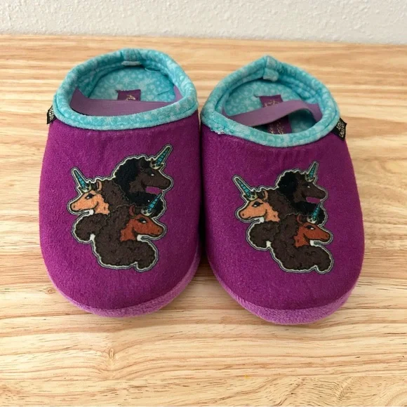 Girls Purple Unicorn Plush Slippers | Kids Size 7/8 | Cozy Fleece House Shoes