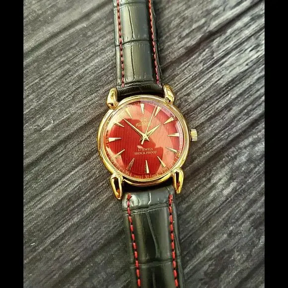 Rare Roamer Brevete Swiss Manual Mens Watch Gld Red Blk‎