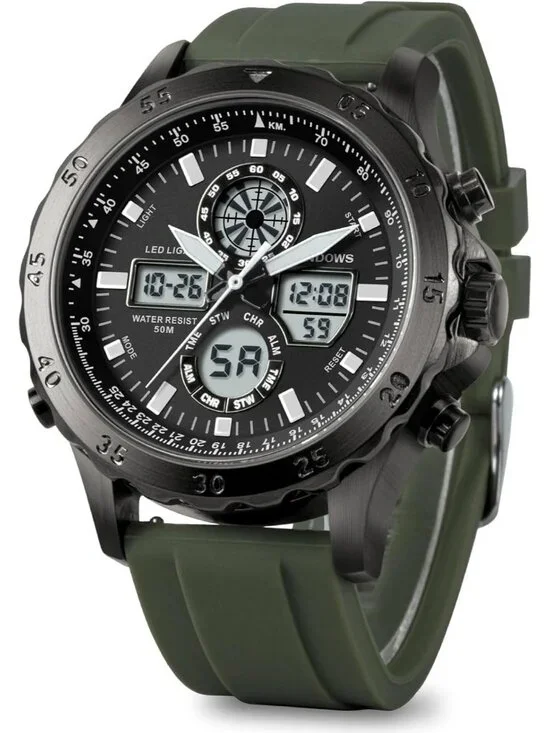 Men's Army Green Analog Quartz Waterproof Military Multifunctional Digital Watch