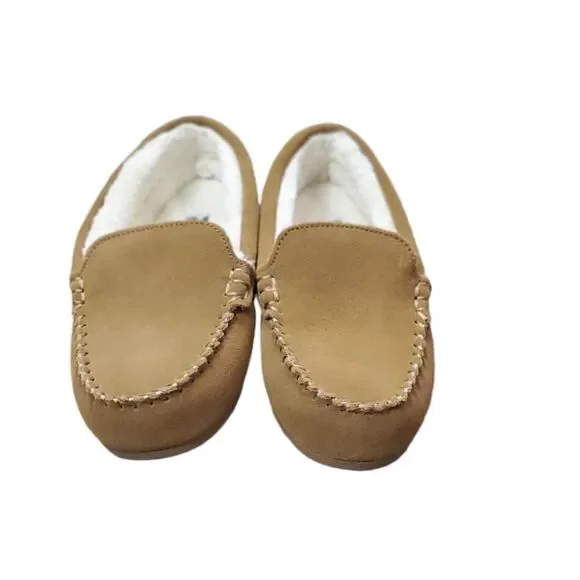Lands' End Kids Camel Suede Slippers